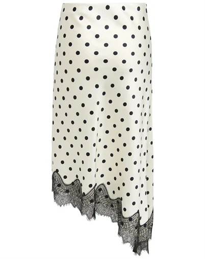 Only - ONLBella Slanted Satin Lace Nederdel - Cloud Dancer/Black Dot